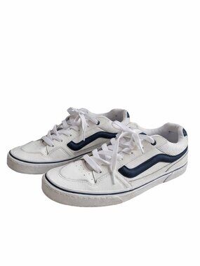 Vans Leather Caldrone Skate Sneakers White Navy Men’s Size 11